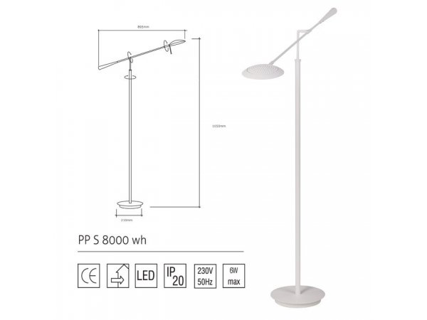 LM S 8000 WH LAMPA PODŁOGOWA LED 6W = 50W