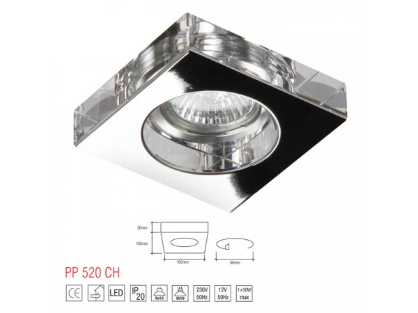 LM 520 CH OPRAWA HALOGENOWA PAR16 MR16 SZKŁO 3 CM