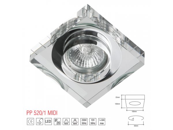 LM 520 MIDI OPRAWA HALOGENOWA PAR16 MR16 SZKŁO 2,5cm